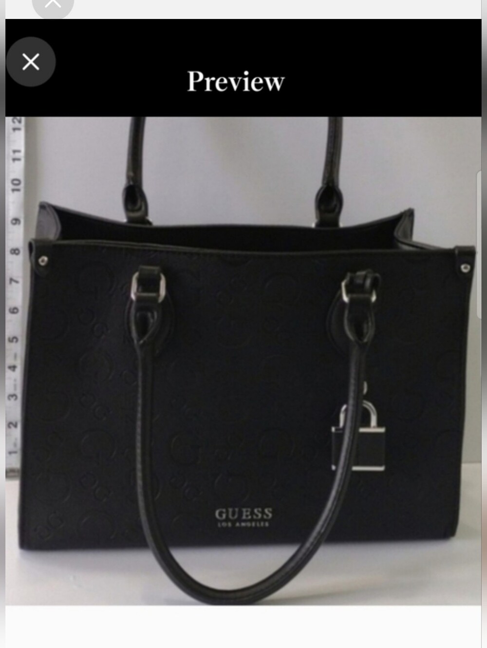 GUESS Est. 1981 Genuine Black Logo-Embossed Signature G Tote with Lock Charm